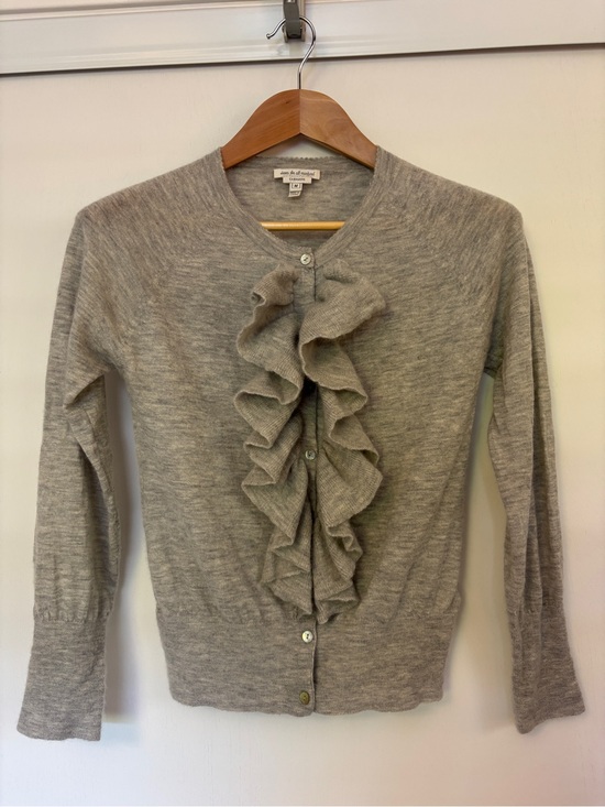 7 For All Mankind Sweaters - 7 For All Mankind Cashmere Cardigan Size Medium Grey Ruffle Cottagecore Dainty